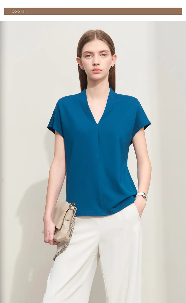 Damen T-Shirt im klassischen Stil mit lässigem V-Ausschnitt und Kurzarm