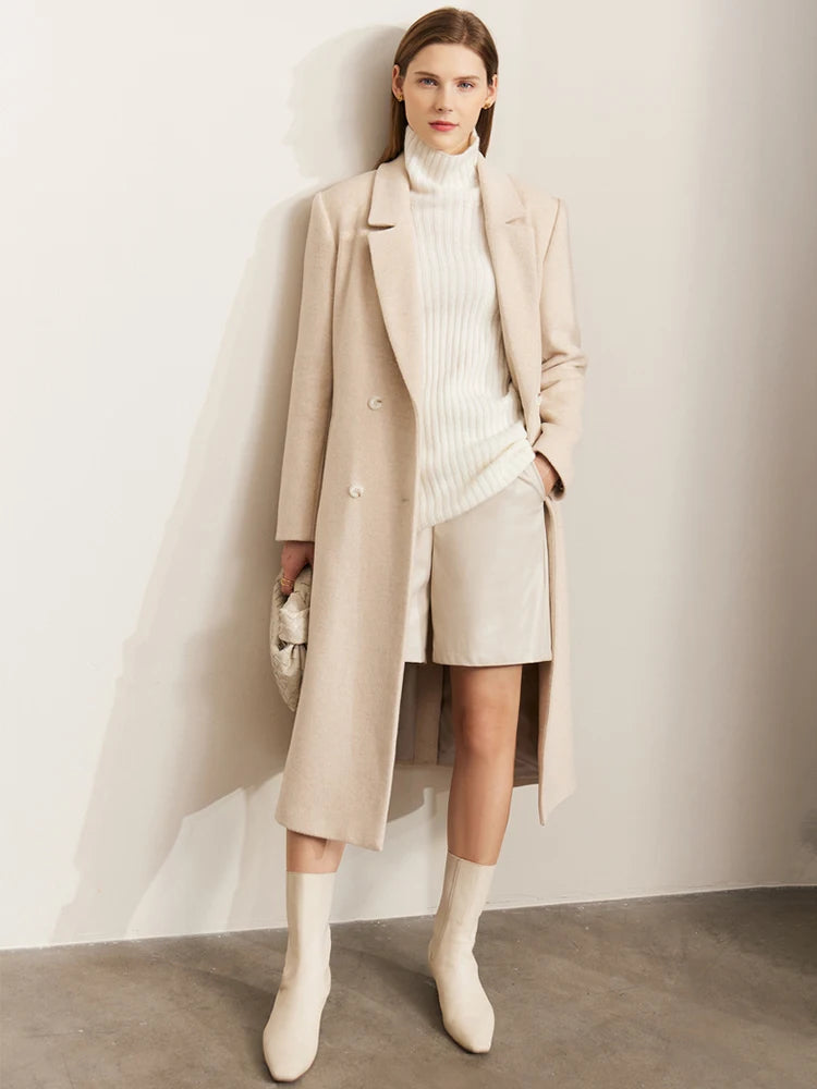 Damen Langer Mantel im Vintage-Stil mit Umlegekragen und Knöpfen