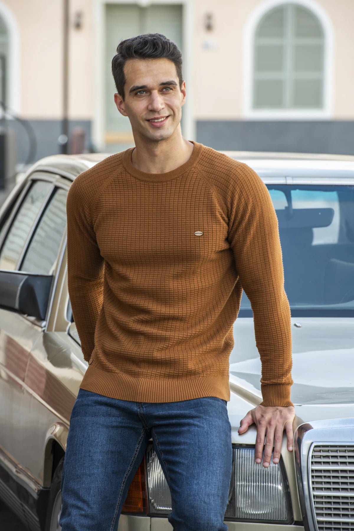 Männer Pullover aus 100 Prozent Baumwolle in solider Farbe für Herbst und Winter
