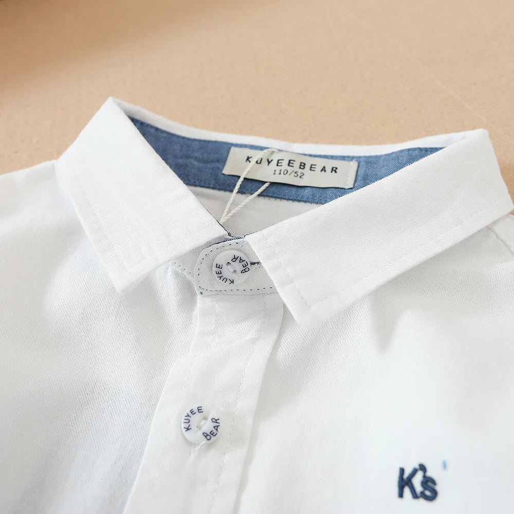 Kinder Jungen Langarm Weiß T-Shirt Frühling Herbst Turndown Kragen Hemd Kinder Schuluniform Baumwolle Kleidung