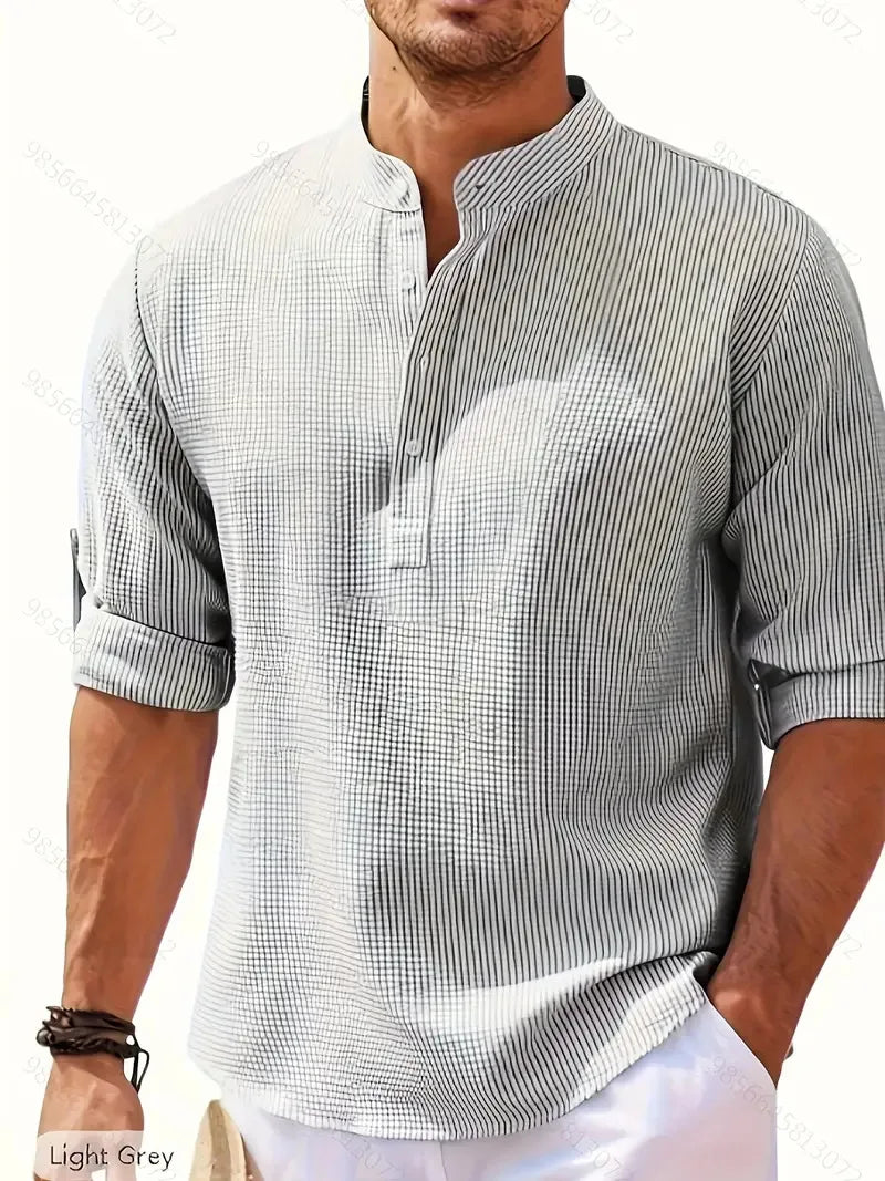 Leichtes Herrenhemd mit europäischem und amerikanischem Stil, dichtem Netzdesign und personalisiertem Schnitt – langärmlig und mit sexy Durchblick-Effekt
