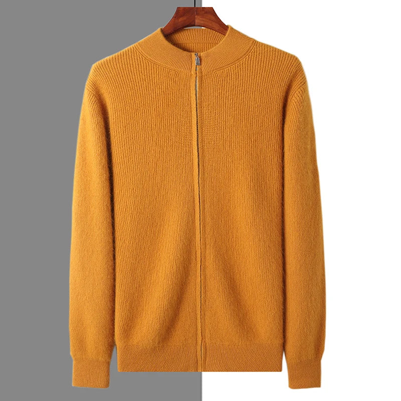 Pullover aus 100 % reinem Nerz-Kaschmir für Herren, Stehkragen, verdickte Strickjacke, Herbst/Winter, warm, lässig, gestrickt, große Oberteile mit Reißverschluss
