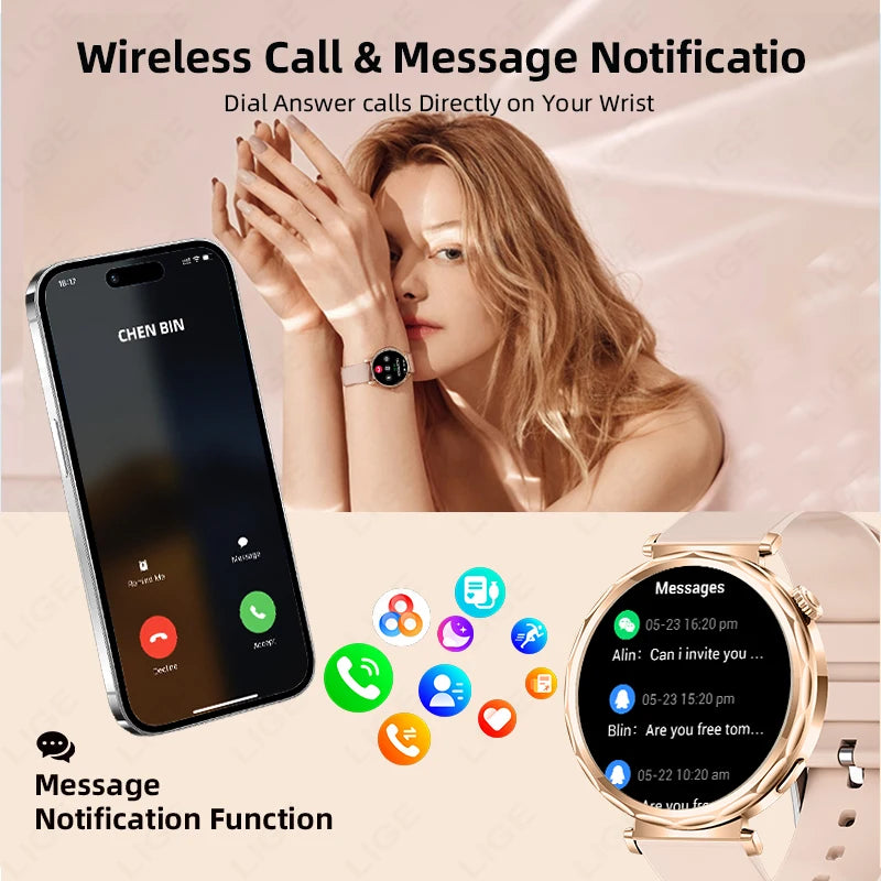 LIGE 2025, Smartwatch für Damen, voller Touchscreen, Sport-Fitness-Uhr, IP68, wasserdicht, Bluetooth, für Android iOS, Smartwatch für Damen