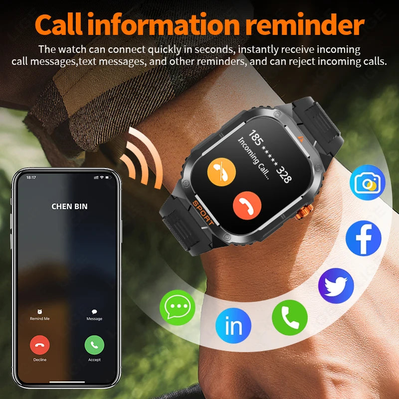 LIGE Military Taschenlampe Smart Uhr Wasserdicht Herzfrequenz Fitness Sport Anruf Erinnerung Smartwatch Für IOS Android Telefon 2025