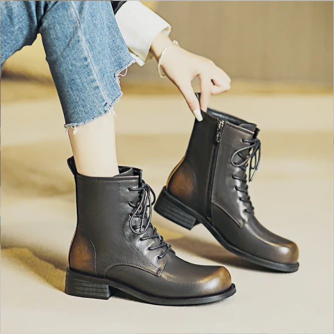 Damen Stiefeletten im Retro-Stil mit rutschfester Sohle und niedrigem Absatz