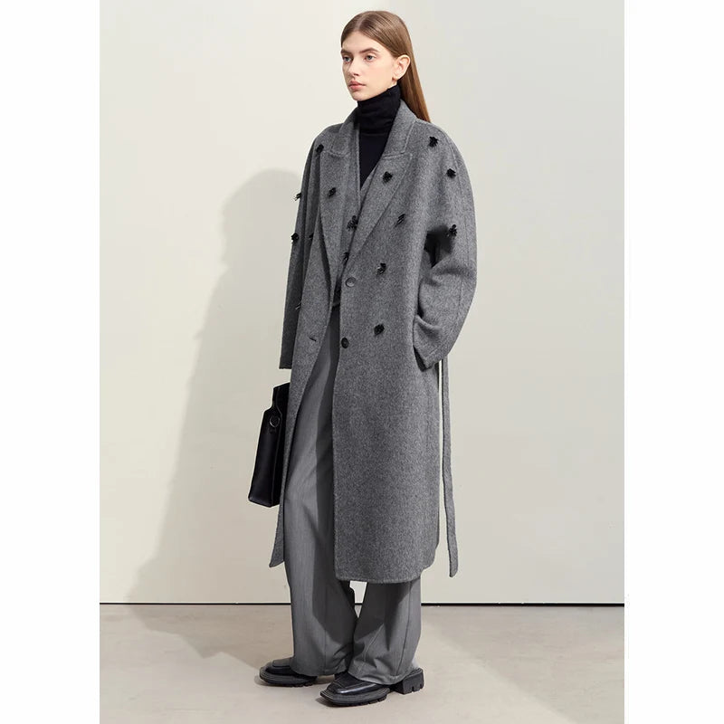 Frauen Winterkleid aus Wolle mit Turn-Down Kragen und Taschen