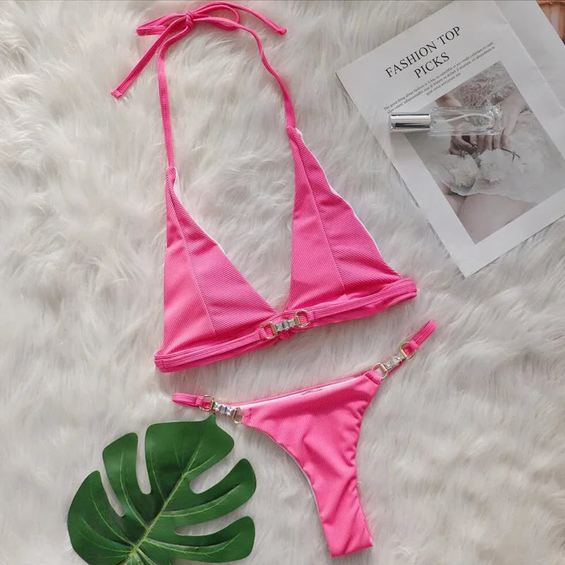 Sexy Bikini-Set mit pinkem Blumenmuster und Push-up-Effekt – ideal für Strand und Pool