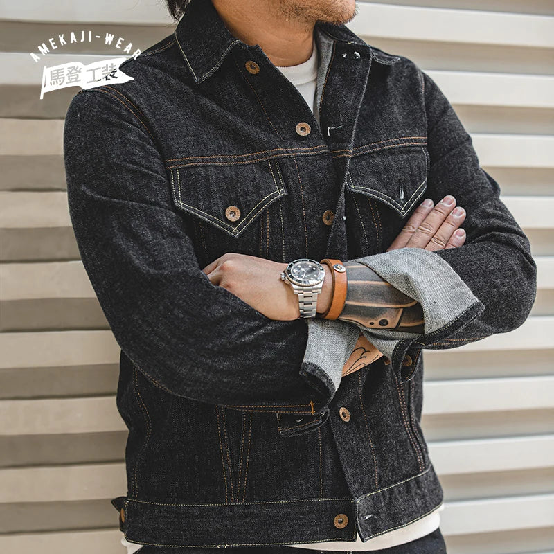 Herren Jeansjacke Vintage 14,8 Unzen Denim Klassisch Slim Fit Mantel