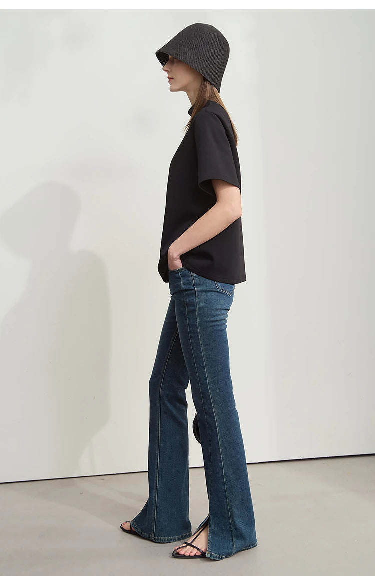 Damen Casual T-Shirt mit Gedrucktem Rollkragen und Kurzarm für den Sommer