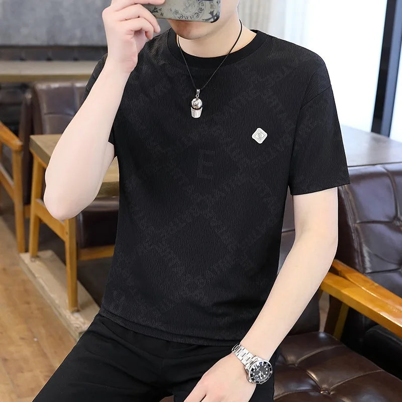 Herren T-Shirt mit Luxus Briefdruck und kurzem Ärmel im Business-Stil