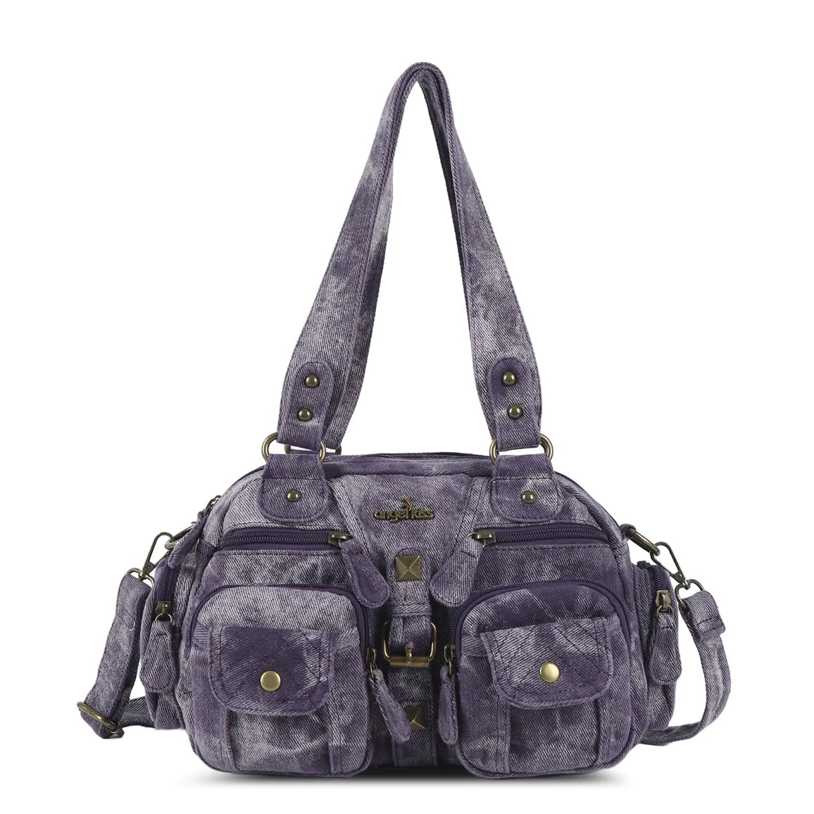 Damen-Schultertasche aus PU-Leder, lila, mehrere Fächer, Fronttaschen mit Reißverschluss