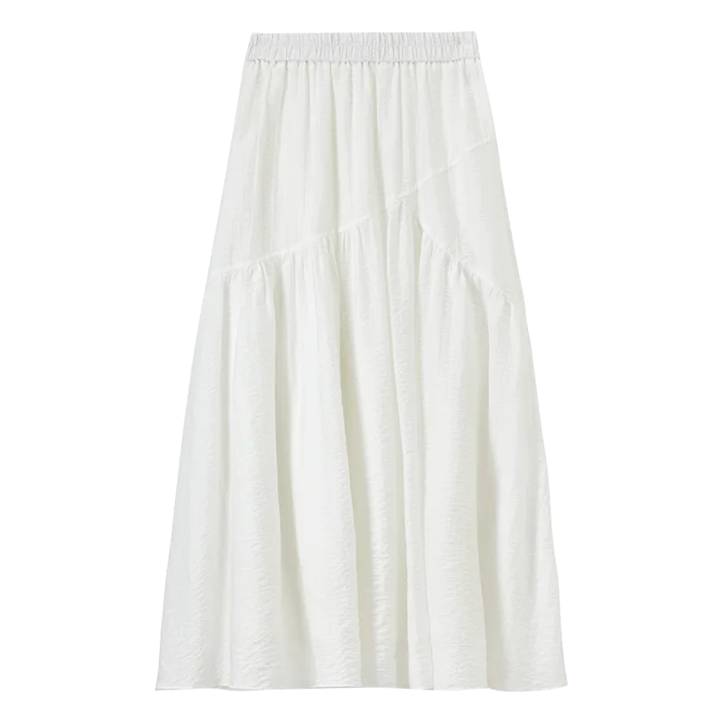Damen Lyocell Rock in Weiß mit elastischer Taille im lässigen A-Linien-Stil
