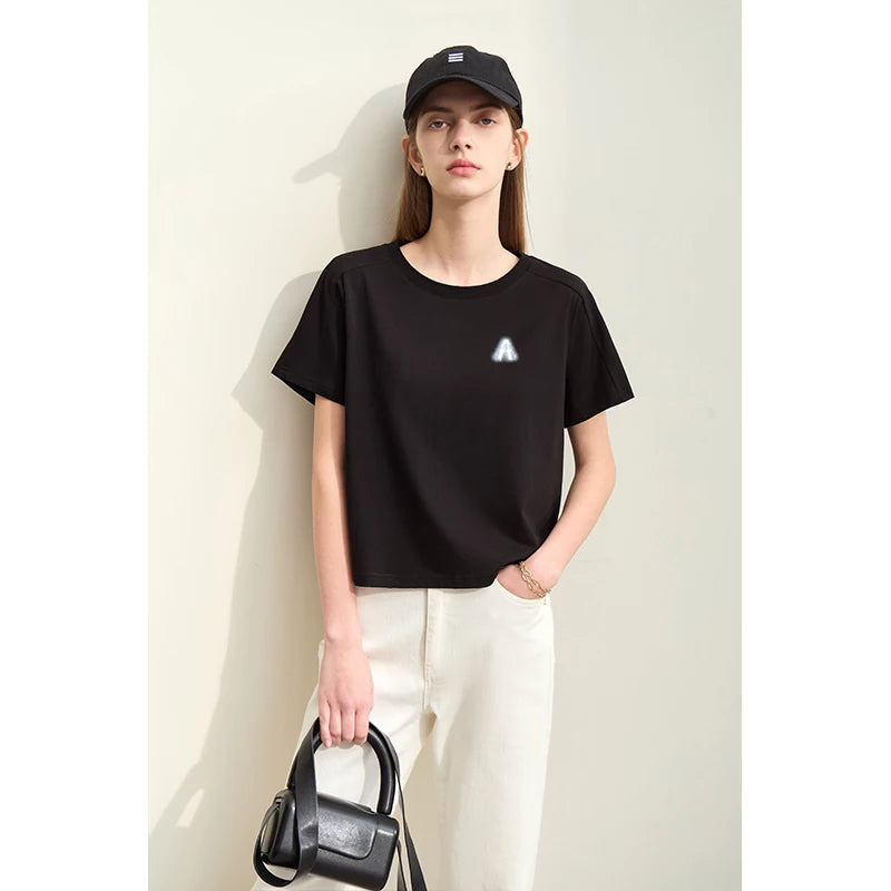 Damen T-Shirts im minimalistischen Stil mit lässigem O-Ausschnitt und Druck