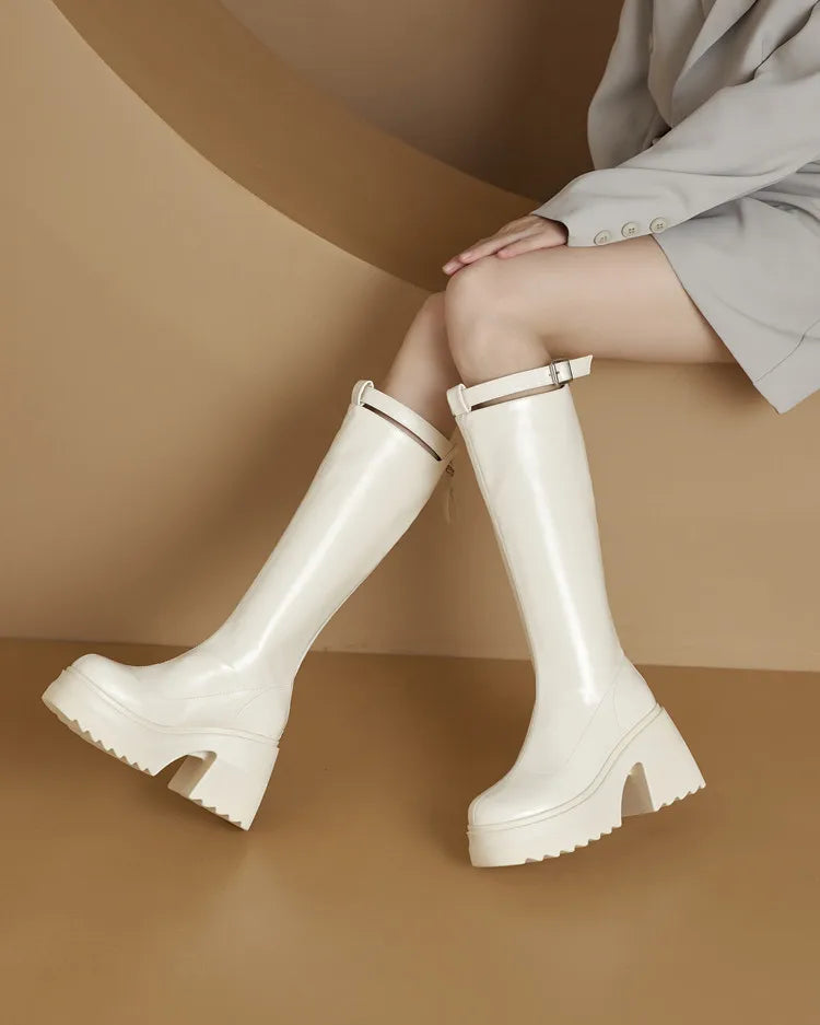 Damen Reiterstiefel im Römischen Stil mit 10 cm hoher Ferse