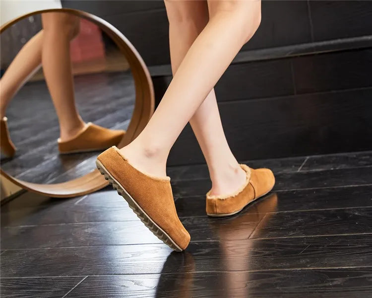 AIYUQI Hausschuhe Weiblichen Echten Leder 2024 Neue Slip-on Winter Hausschuhe Damen Casual Fleece Trend Hausschuhe Schuhe Frauen