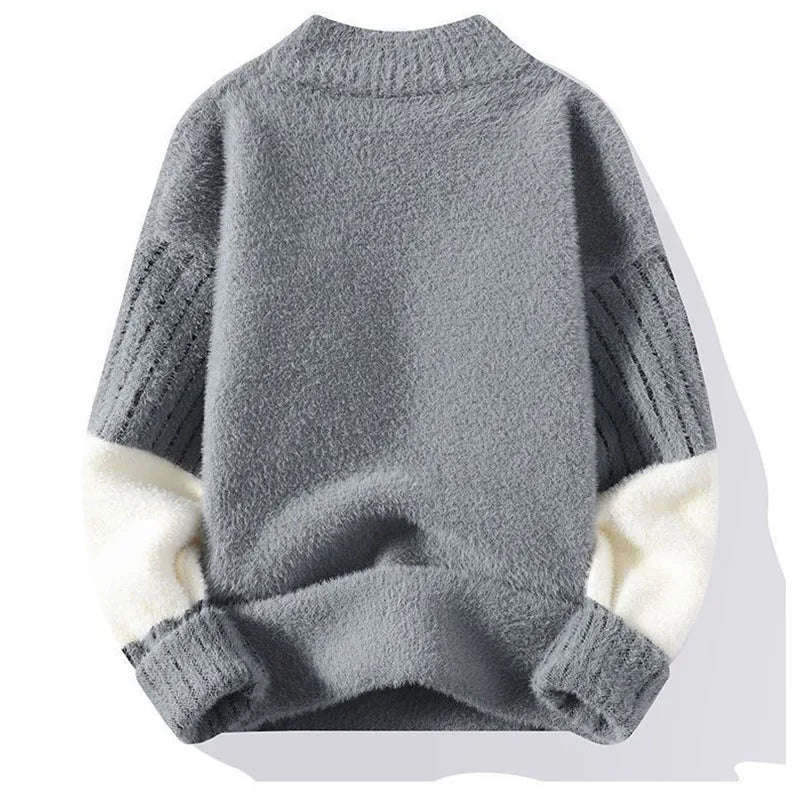 Herren Pullover mit Rundhalsausschnitt, warm und dick, langärmeliges Strickoberteil für Herbst und Winter