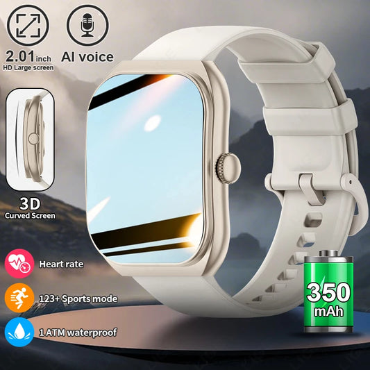 LIGE Neue 2,01'' 3D Gebogene Bildschirm Smart Uhr Bluetooth Anruf Blut Sauerstoff Herzfrequenz Sport Fitness Armband Wasserdichte Smartwatch