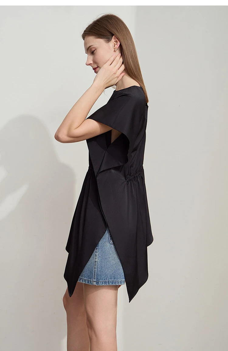 Damen T-Shirt mit rundem Hals und asymmetrischem Design für den Sommer