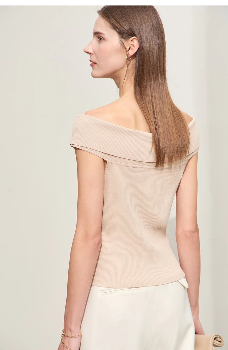 Damen Strickpullover im minimalistischen Stil mit schickem Slash Neck Design