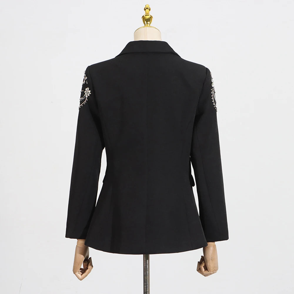 Elegantes Damen-Minikleid mit Perlenverzierung, Reverskragen und langen Ärmeln – Patchwork-Design mit Knopfleiste