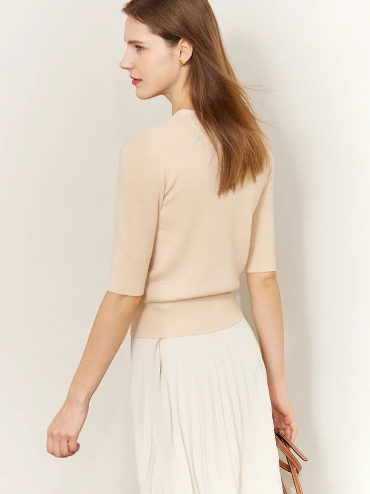 Damen-Strickjacke Baumwolle Slim Halbarm V-Ausschnitt Büro Frühling