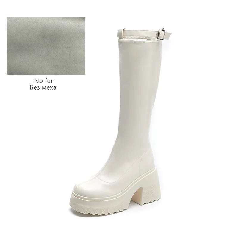 Damen Reiterstiefel im Römischen Stil mit 10 cm hoher Ferse