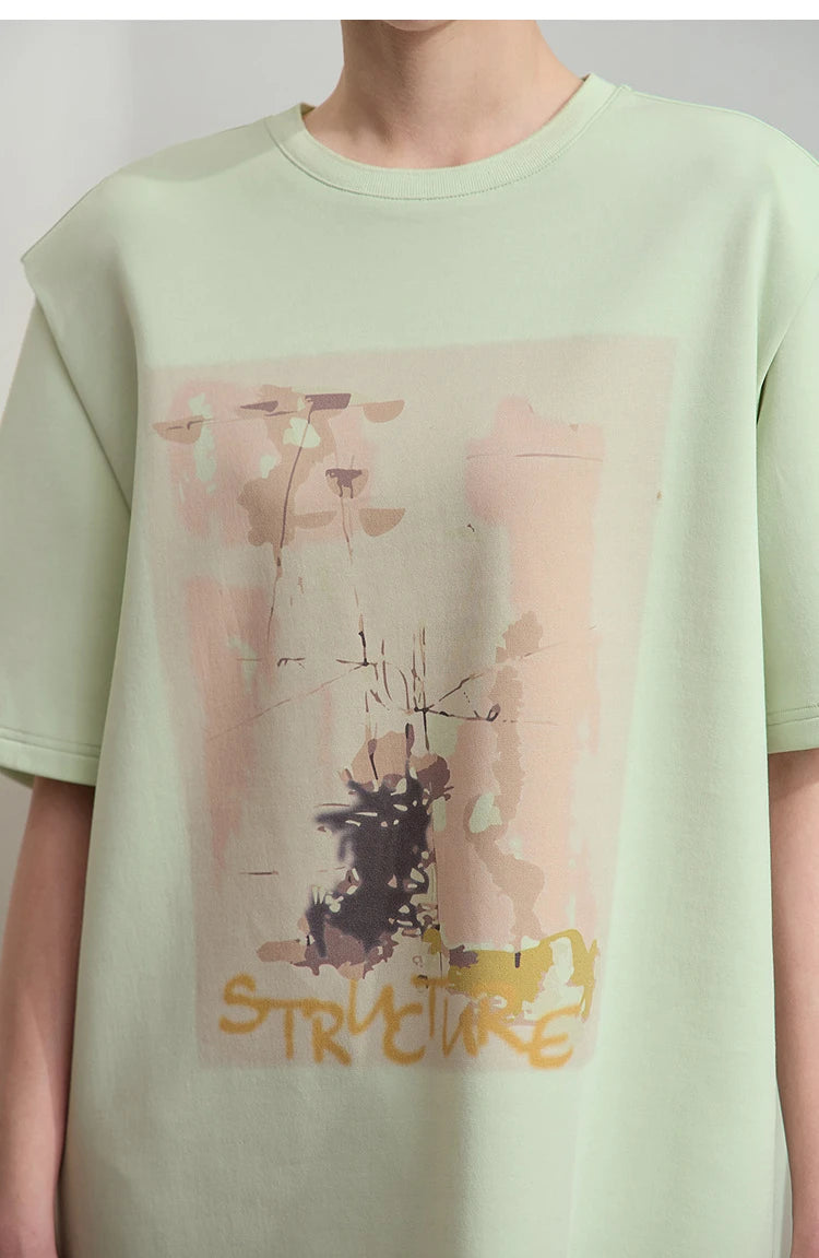 Damen T-Shirt im minimalistischen Stil mit lässigem O-Ausschnitt und Kunstdruck