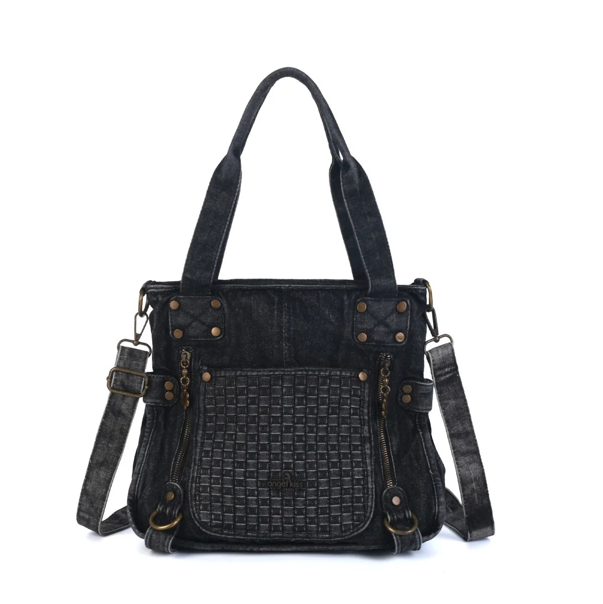 Damen-Schultertasche aus Denim in blau mit Top-Handle viel Stauraum für Alltag und Freizeit großem Innenfach