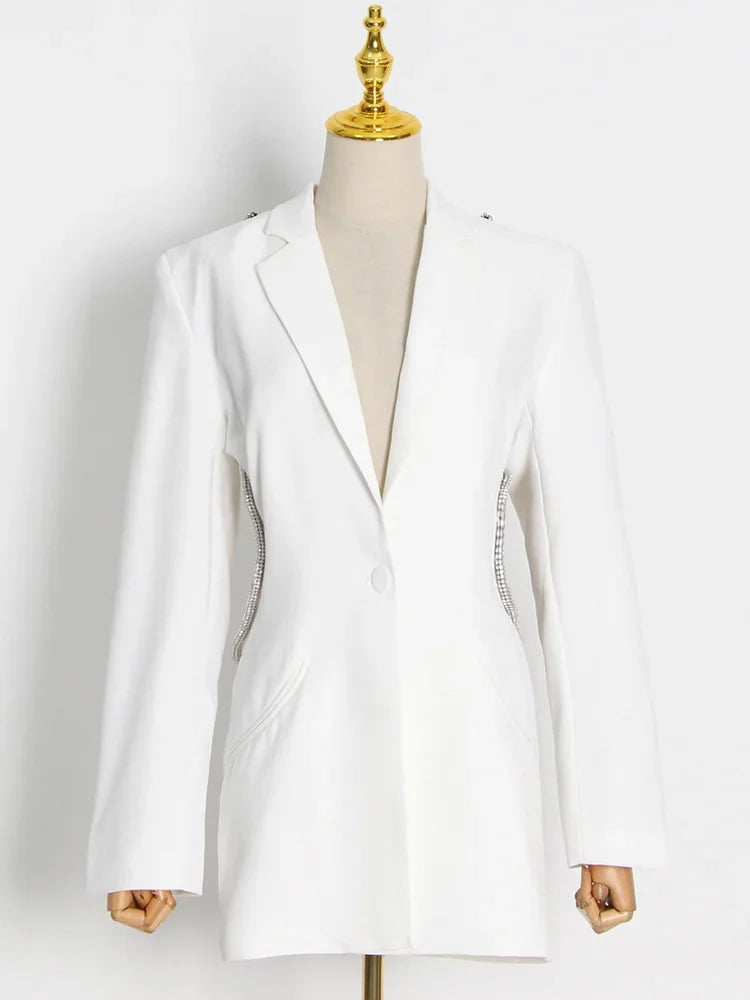Elegantes Midi-Kleid mit Pailletten und Patchwork, schulterfrei und langärmelig – figurbetontes Design für Damen.