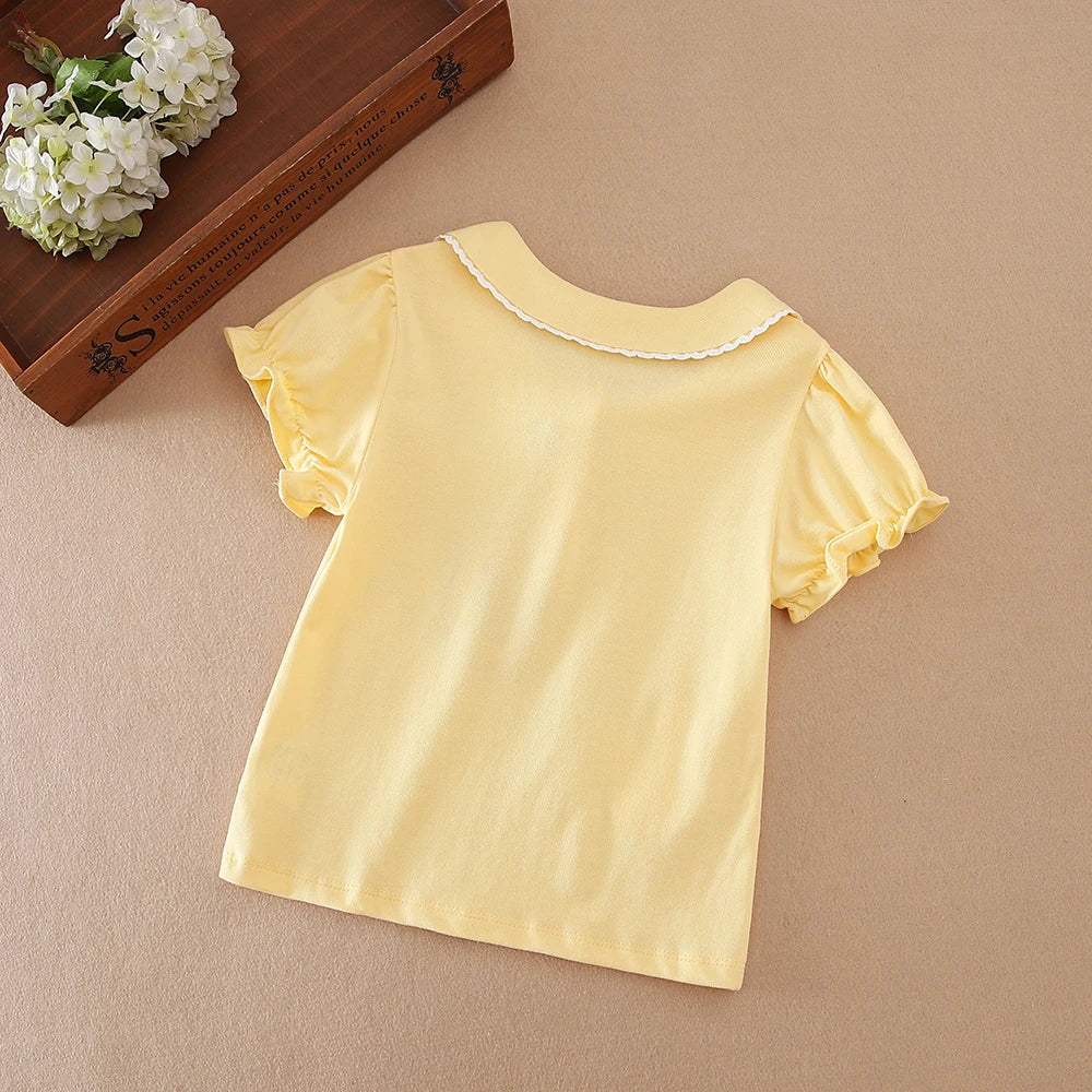 Mädchen-Shirt 2025, neues Kinder-Baby-Kurzarm-Top, junge Mädchen, niedliche Baumwollkleidung für Kinder im Alter von 2 bis 6 Jahren