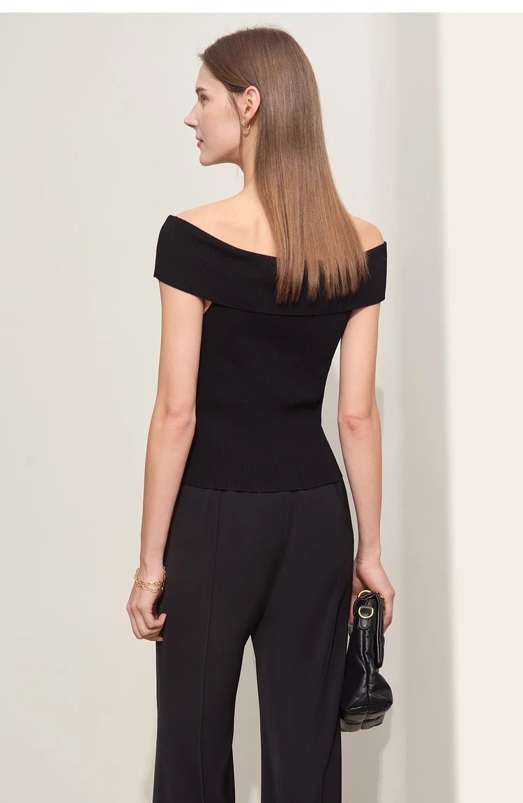 Damen Strickpullover im minimalistischen Stil mit schickem Slash Neck Design