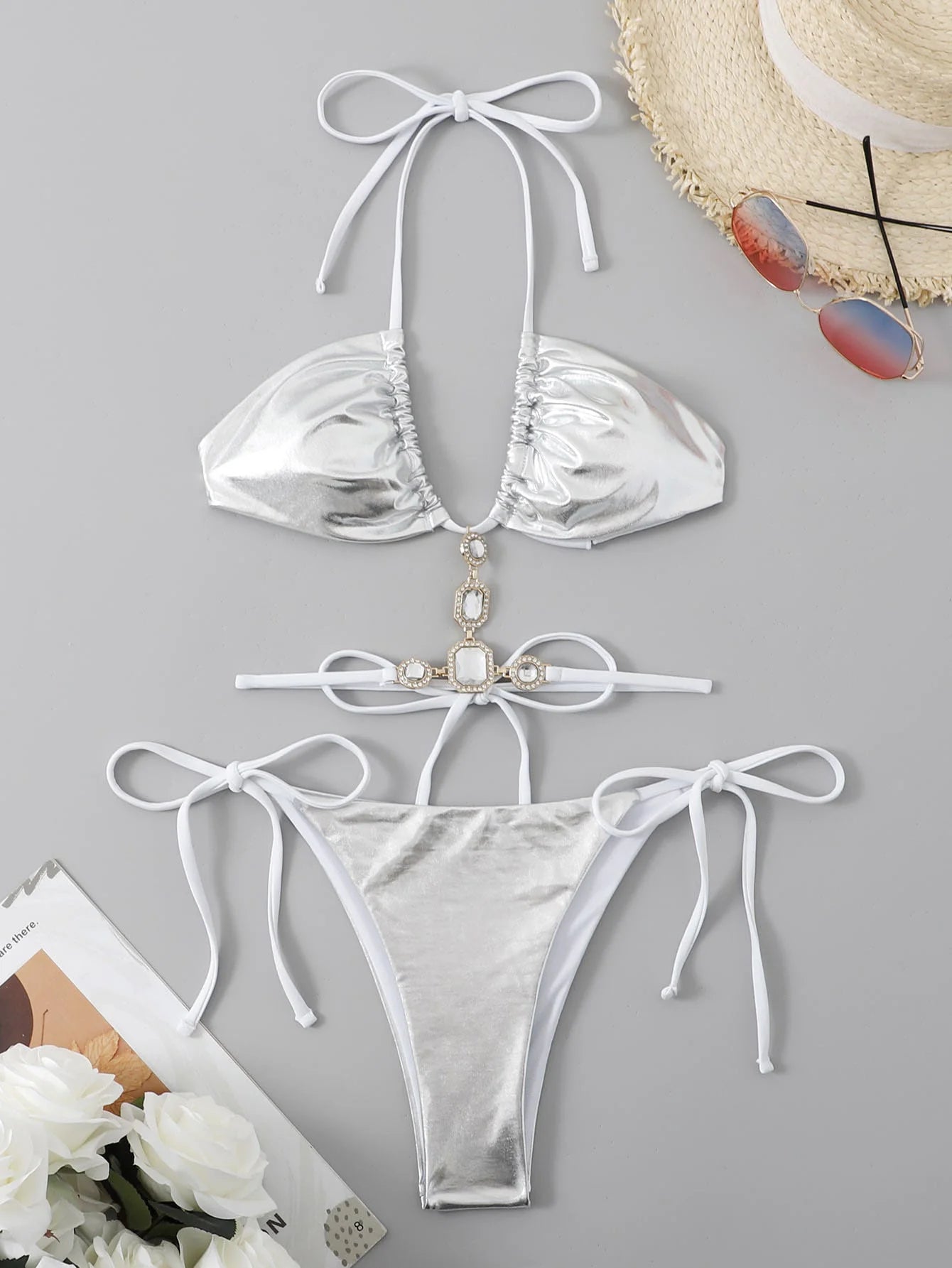 Sexy Bikini-Set mit Strasssteinen und Push-up-Effekt – ideal für Strand und Pool