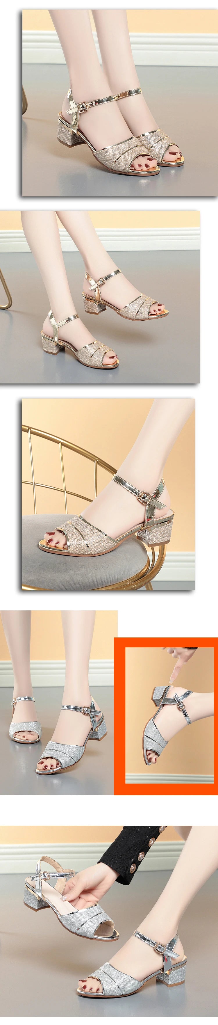 AIYUQI Sandalen Frau Sommer 2025, Neue Große Größe 41 42 43 Offene spitze Römischen Sandalen Frauen Mittlere Ferse Mode sandalen Frau