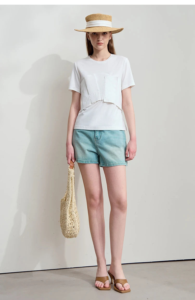 Damen T-Shirt im minimalistischen Stil mit lässigem Komfort und geradem Spleißen