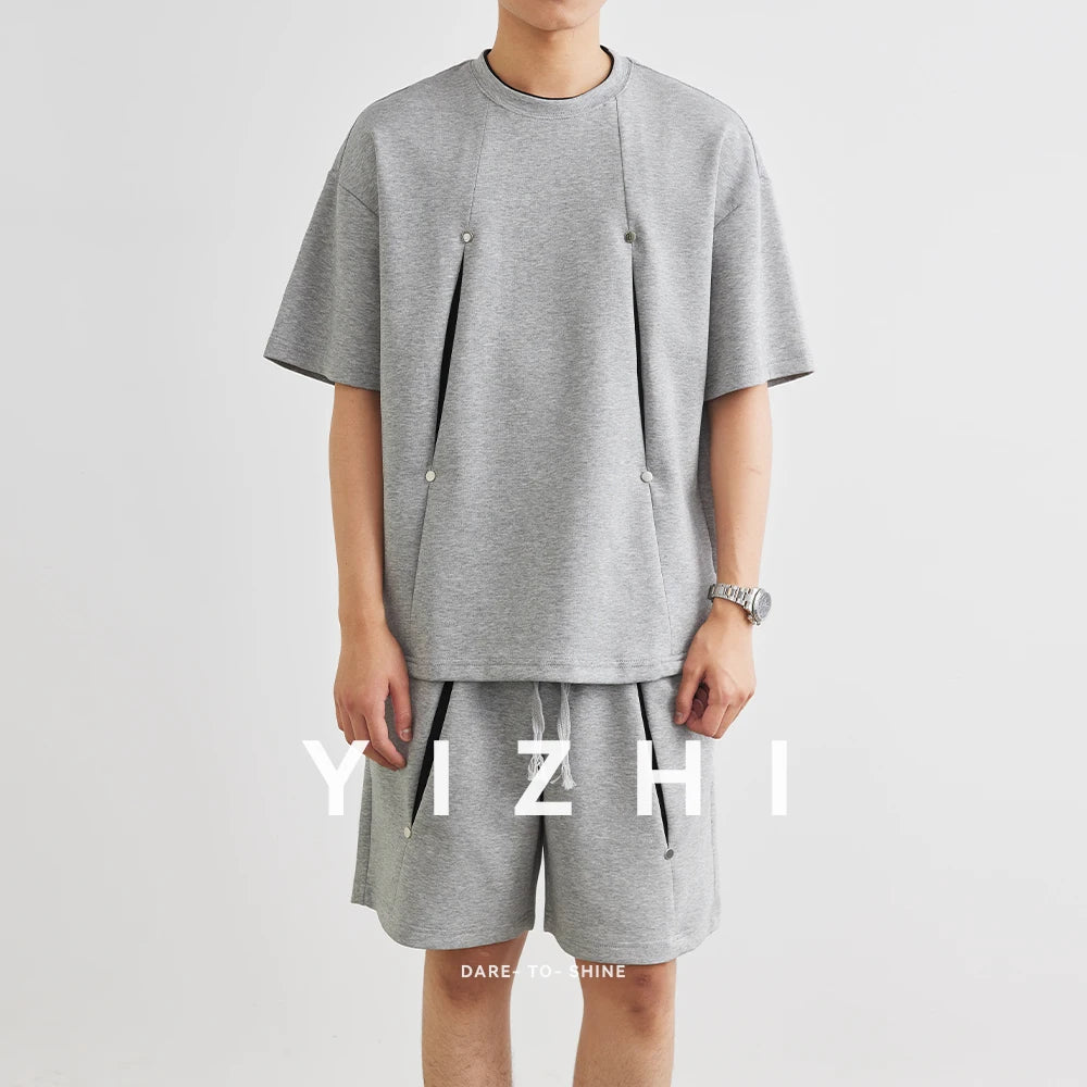 Herren Kurzarm T-Shirt Set mit elastischer Taille und praktischen Taschen