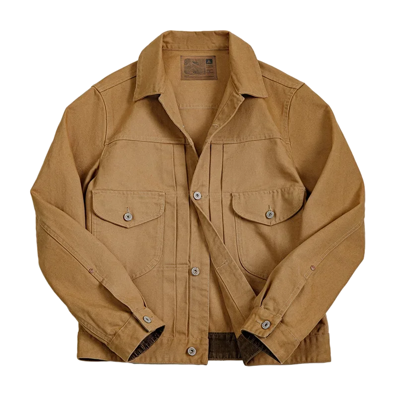 Herren Jeansjacke Vintage schwere Canvas Rancherjacken mit Kragen und Taschen