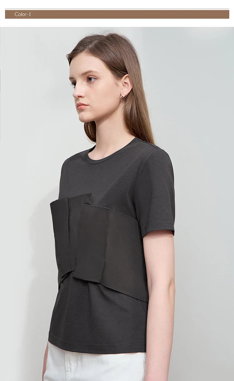 Damen T-Shirt im minimalistischen Stil mit lässigem Komfort und geradem Spleißen
