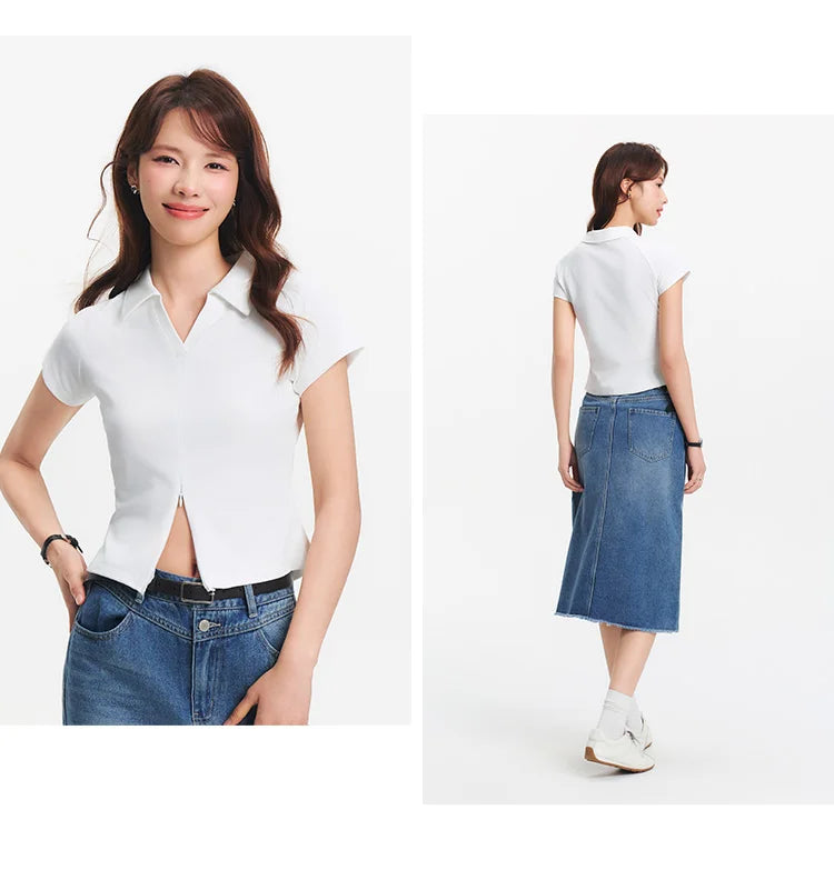Semir Poloshirt für Damen, abgeschnittene Raglanärmel, schmale Passform, 2025, Sommer, neues einfarbiges Designer-Pendler-Top