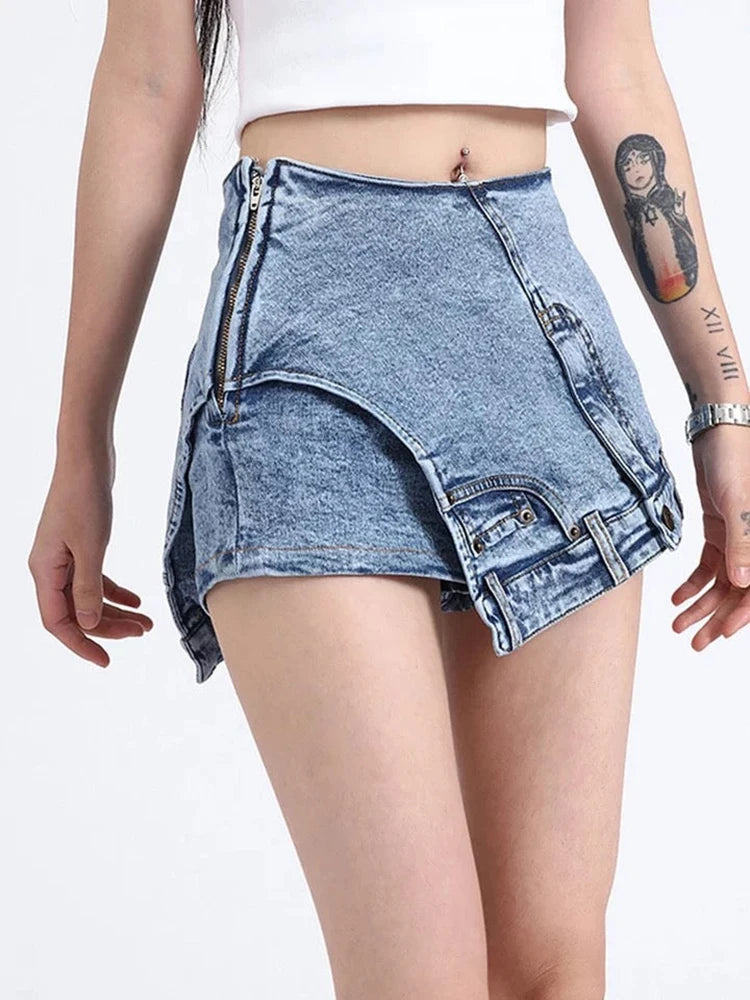 Colorblock-Leoparden-Jeans mit Hohldesign für Damen – High-Waist, gespleißte Taschen und weites Bein