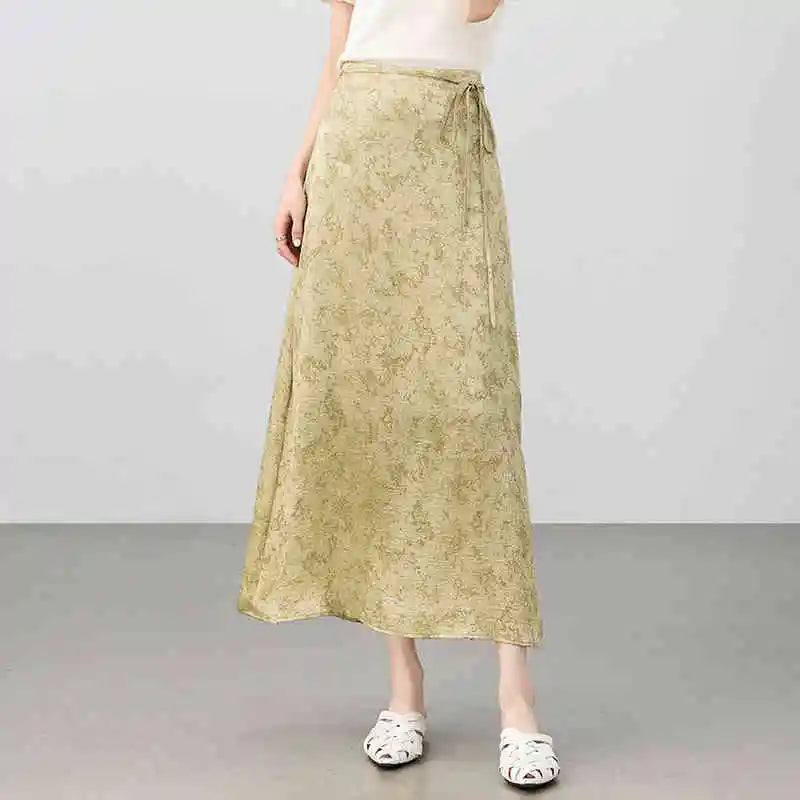 Damen Midi Rock im chinesischen Stil mit eleganter Schnürung und hohem Bund