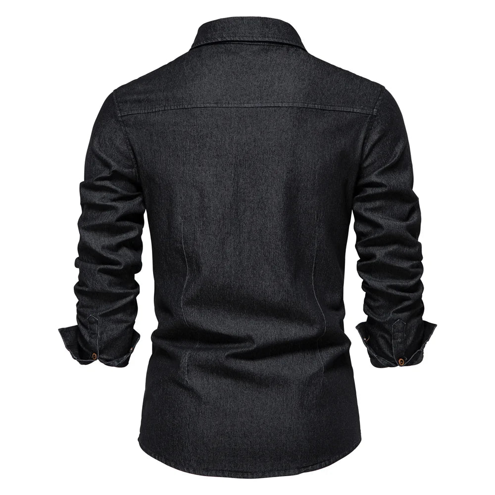 Herren Langarm Hemd aus elastischer Baumwolle im Casual Stil für Designer Kleidung