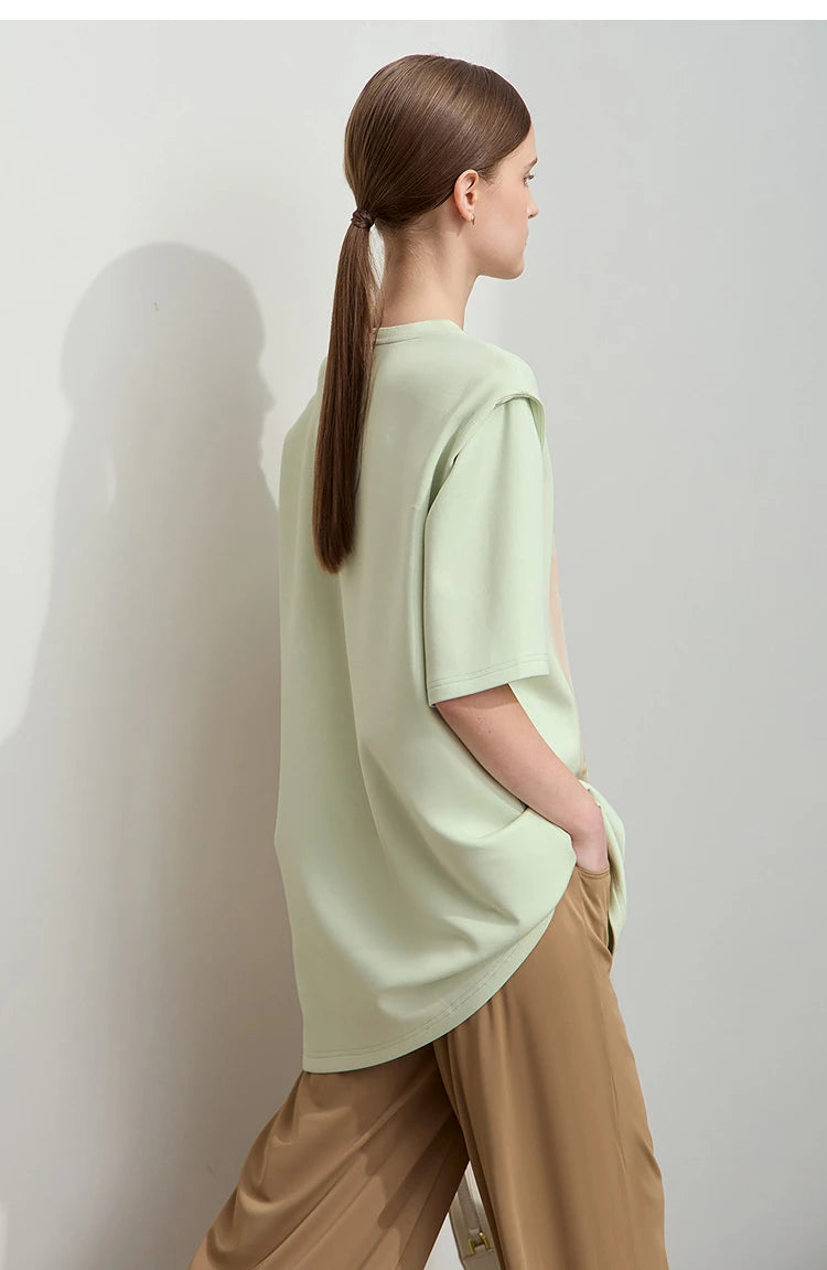 Damen T-Shirt im minimalistischen Stil mit lässigem O-Ausschnitt und Kunstdruck