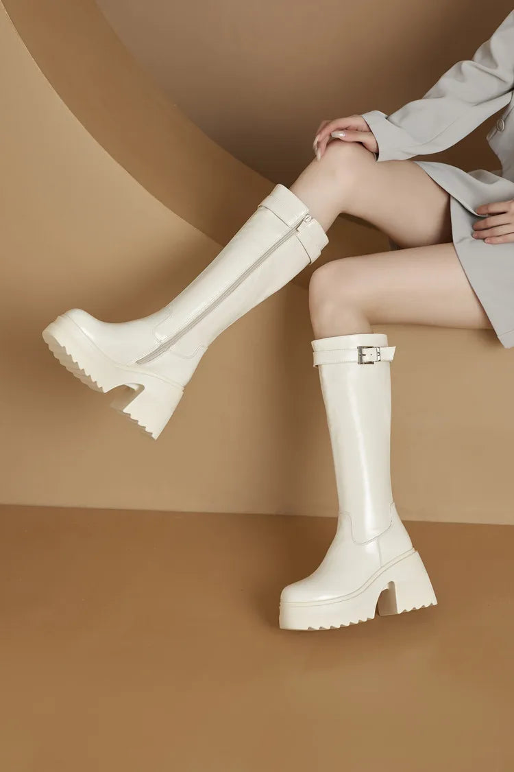 Damen Lange Stiefel im modischen Stil mit 10 cm hoher Plattform