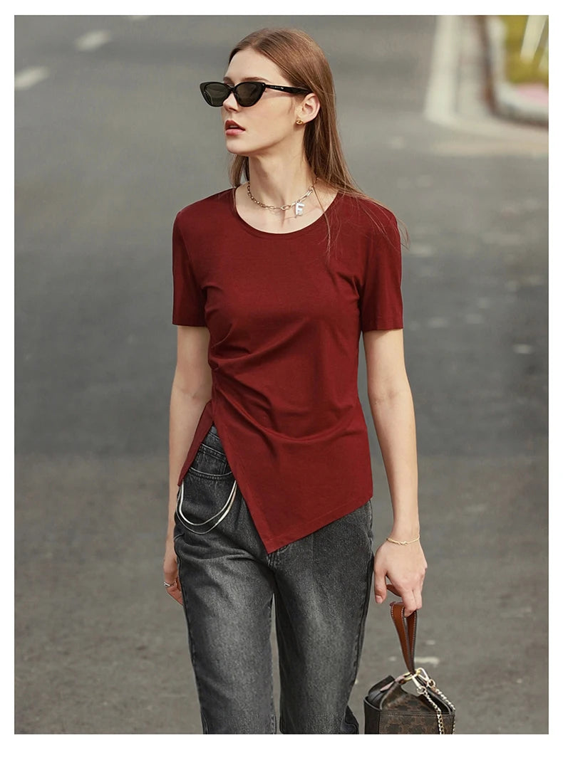 Damen T-Shirt mit asymmetrischem Design und kurzen Ärmeln für den Sommer
