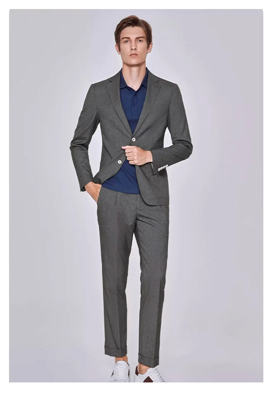 Herrenanzug-Set aus Leinen-Baumwoll-Mix mit Blazer und Hose im Slim-Stil – Sommerlich, Dünn, Doppelreihig, Langarm, Weiß Gestreift