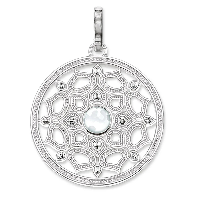 925-Sterlingsilber Anhänger: runder Lotusrahmen mit Opal-Optik in der Mitte, mit Öse