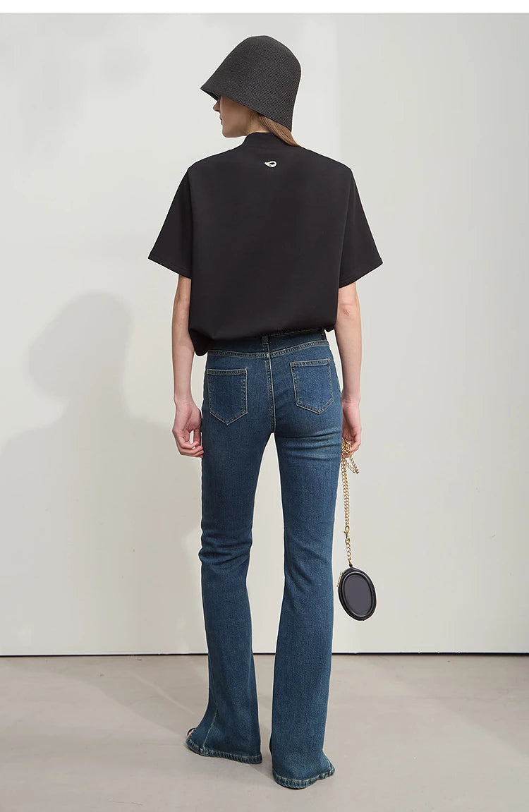 Damen Casual T-Shirt mit Gedrucktem Rollkragen und Kurzarm für den Sommer