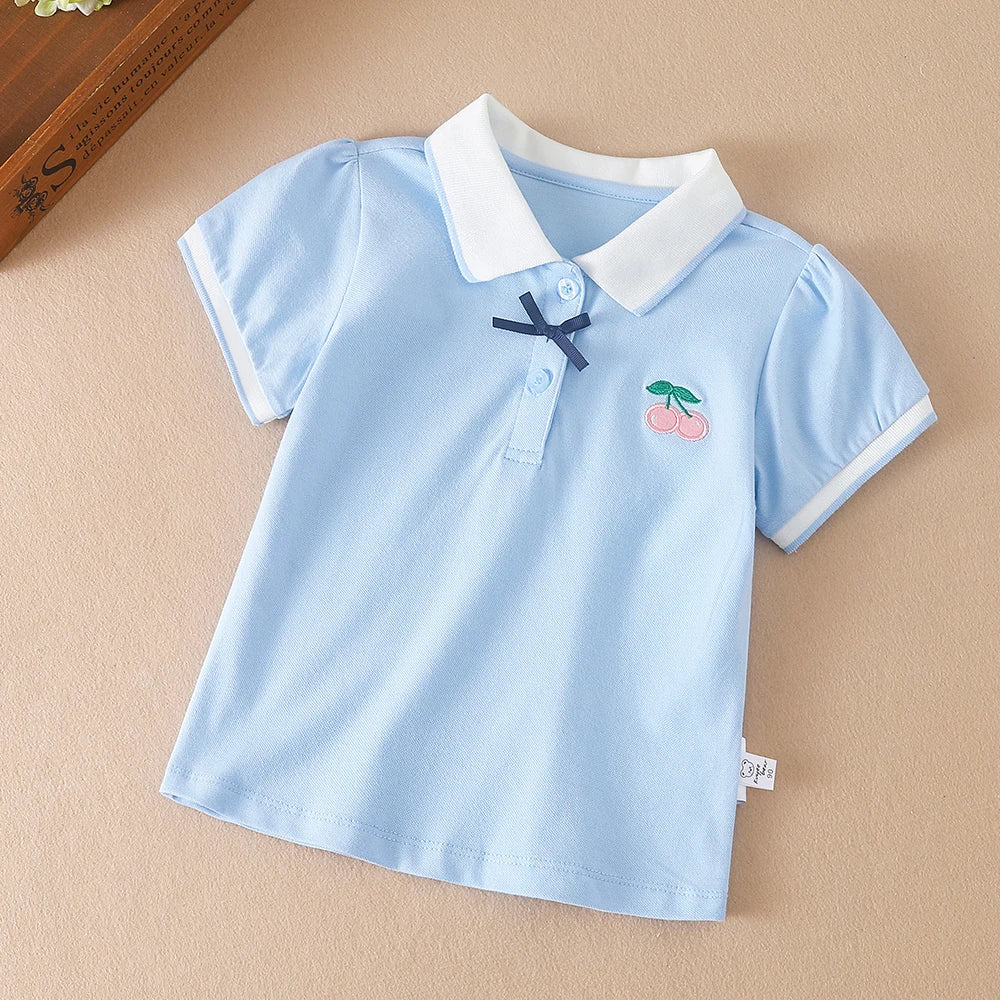 Mädchen Poloshirts Sommer Kurzarm Baby Mädchen T-Shirt Top Shirt Baumwolle Kleidung 2T-6T Kinder bestickte Hemden