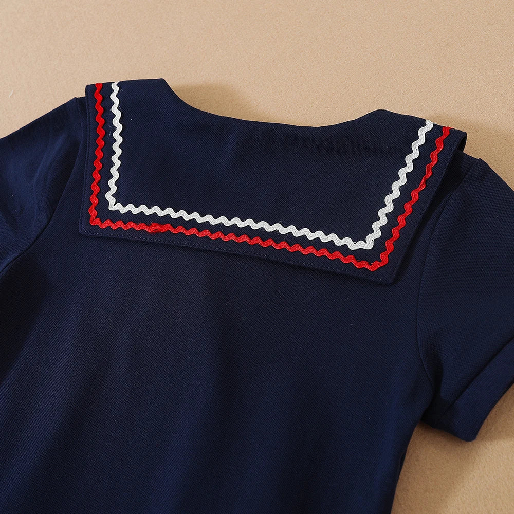 Mädchen Kleid Schuluniform Umlegekragen Kleider 5-12 Jahre Kinder Preppy Kleidung Kinder Sommer Kurze Ärmel Kleidung