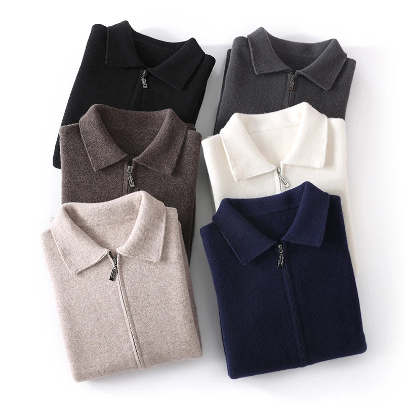 Herbst Winter 100% Hohe Qualität Wolle Strickjacke männer Revers Dicken Zipper Casual Pullover Große Größe Kaschmir Stricken Jacke Männer tops